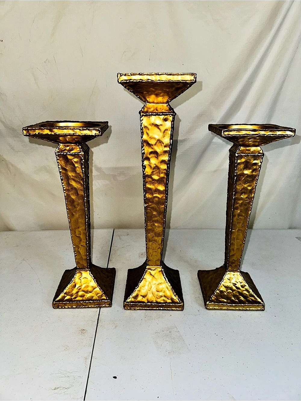 Gold Hammered Candle Holder Set of 3